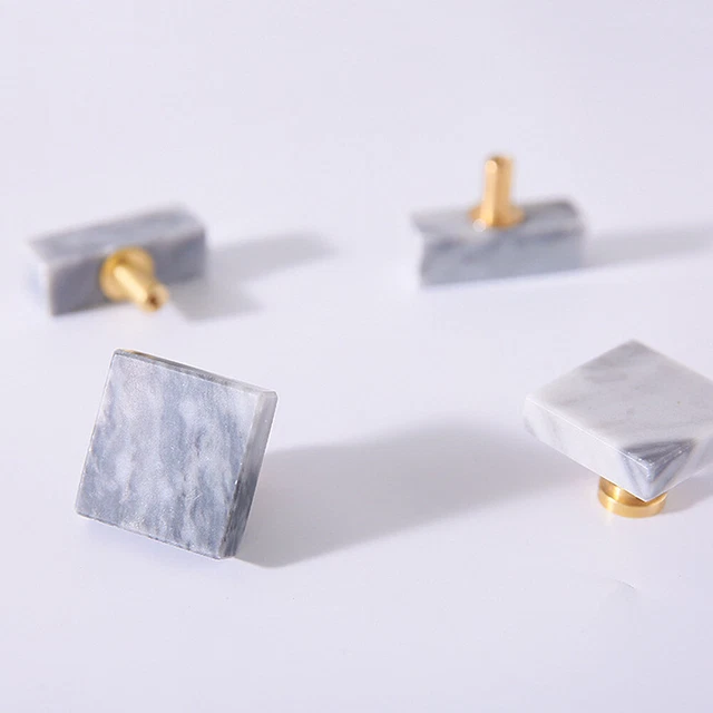 1 Pcs Natural Marble Brass Cabinet Knob Pull Dresser Door Drawer Cupboard Handle