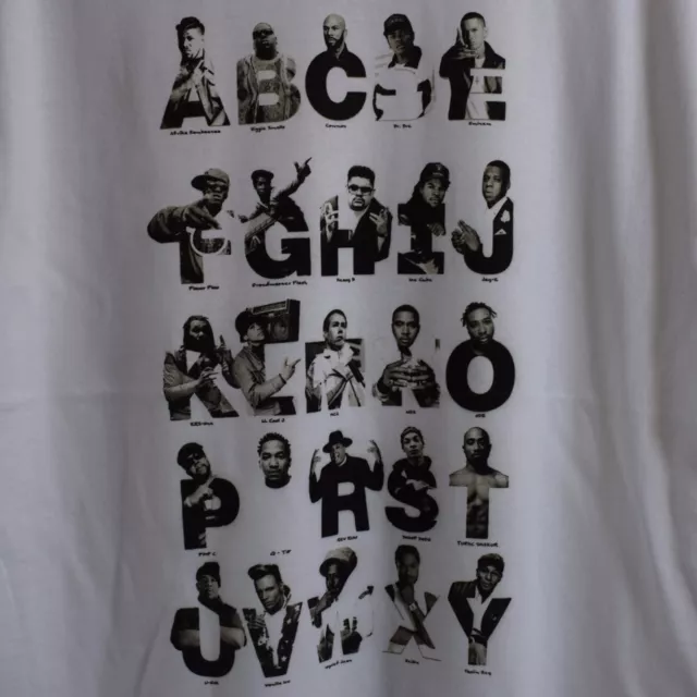 T-shirt bianca ABC of Hip Hop Rap Tupac BIG ODB LL Cool J ecc 2