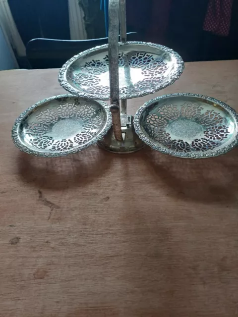 Vintage Three Tier Stainless Steel/ Chrome Folding Cake/Sandwich Stand  #J3