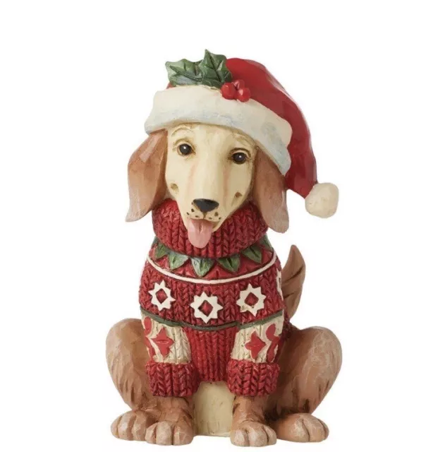 Jim Shore HWC Christmas Dog Mini Figurine 3.5”H Stone Resin Enesco NIB