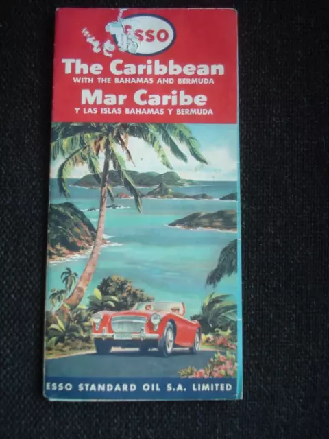 Vintage Esso Road Map of Caribbean Islands 1962