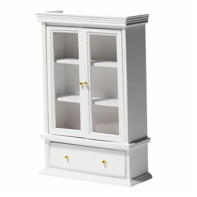 Estuche de vidrio modelo madera miniatura gabinete muñecas estantería accesorios blanco