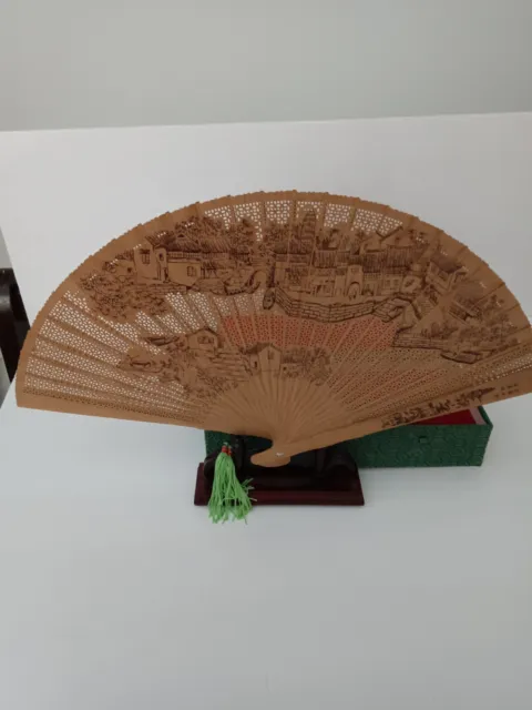 Vintage Wooden Hand Fan With Stand