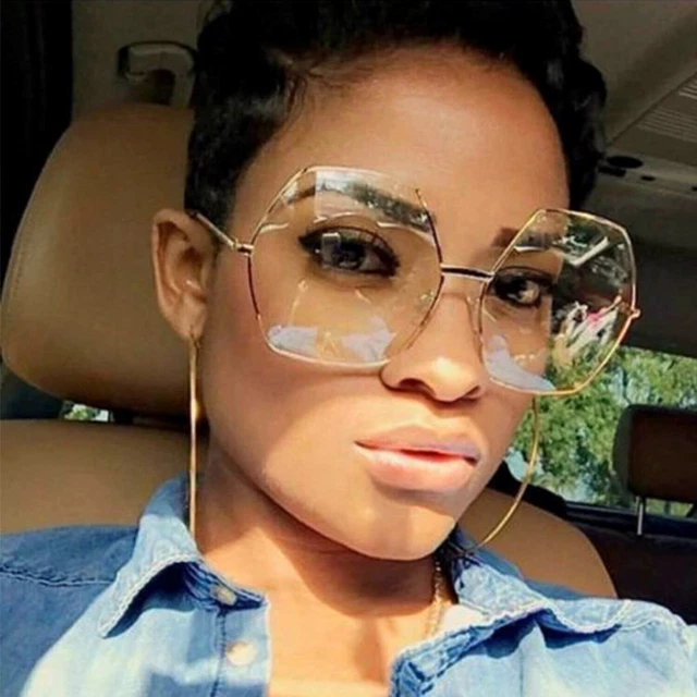 OVERSIZED WOMEN FASHION Eyeglasses Hexagon Gold Metal Frame Clear Lens Glasses 2.95 PicClick