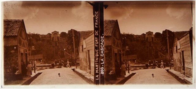 La Martinique.Fort de France.La Cascade.Vue stereo sur verre 6x13.Glass Stereo.