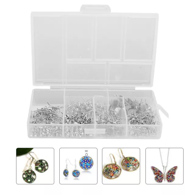 (White K)Earring Making Kit Round Bead Ear Stud Ear Wires Earring Hooks IDS