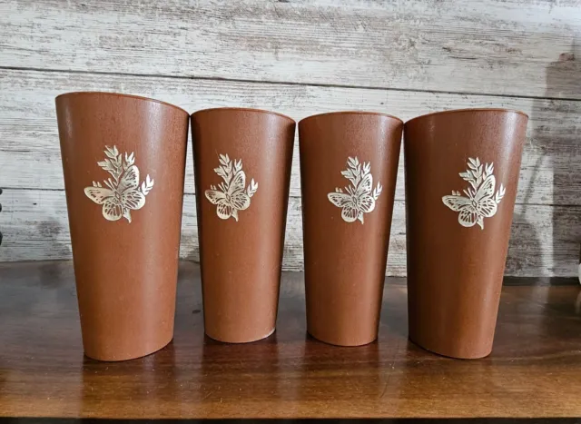 Vintage Brown and Gold Plastic Butterfly Cups Plastic 