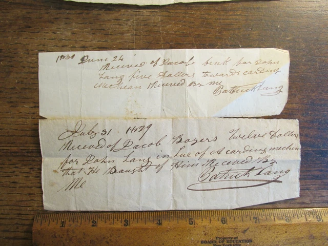 Antique Vintage Ephemera 1800s Receipt Documents Carding Machine Boyer Family PA