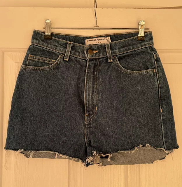 American Apparel High Waisted Cut Off Jean Shorts Zipper Blue Denim Size 26