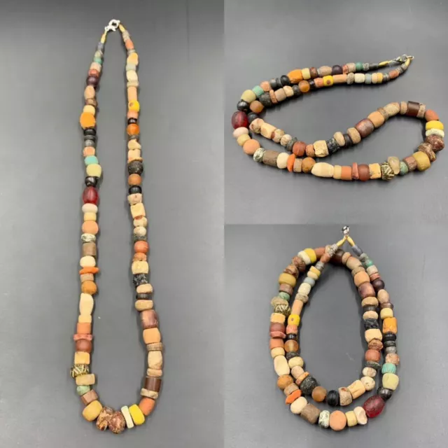 Very unique ancient old mix stone with few ancient glass beads necklace .