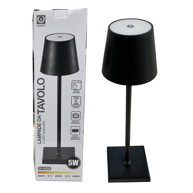 Lampada da tavolo simil poldina nera bianca touch multicolor dimmer