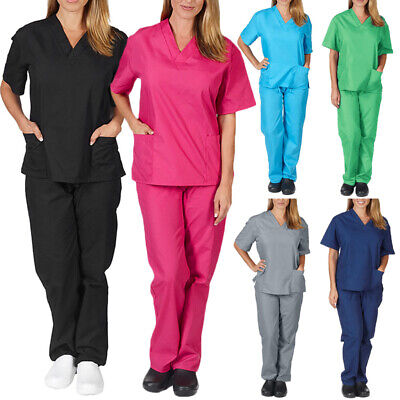 2Pcs/Set Medical Women Nursing Scrub Suit Nurse Uniform T-Shirt Tops Pants Set#