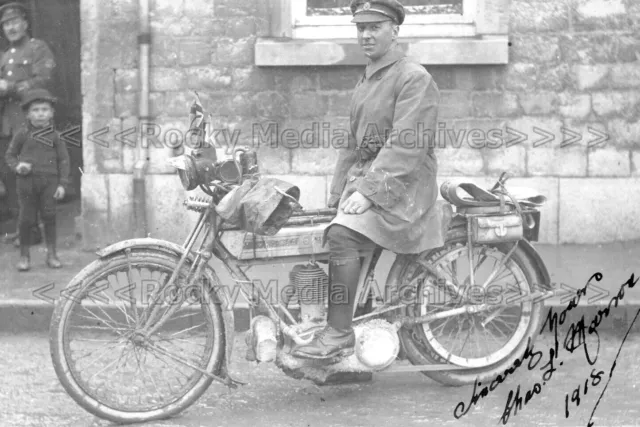 xff-53 Military, WWI, British Army Soldier on Motorcycle. Photo