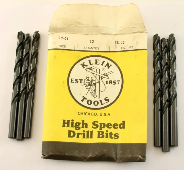 (6) 19/64" Klein Tools High Speed Drill Bits Cat No. 53115 / CV Tools