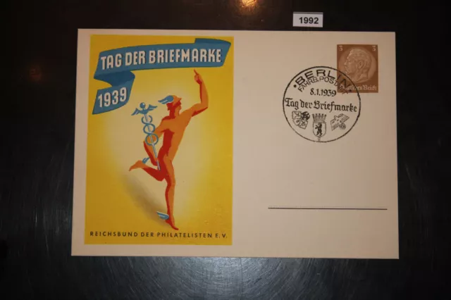 Reich Ganzsache Tag der Briefmarke 1939 Sst. Berlin 8.1.39 -----  1992
