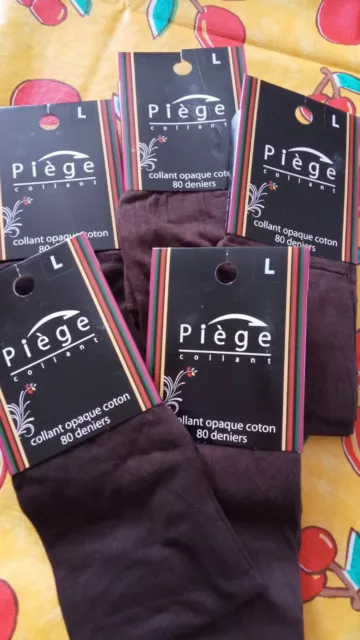 Lot de 5 Collants opaques Taille L - Marque "PIEGE" (80 Deniers) - Neufs