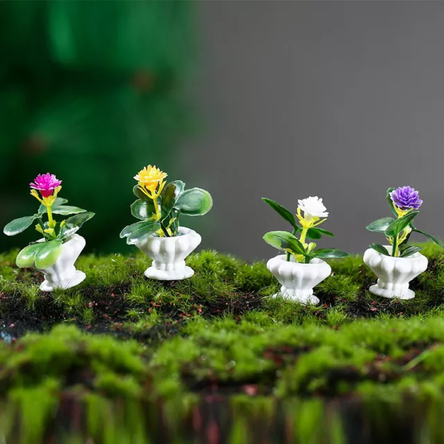 4PC 1:12 Scale Dollhouse Miniature Flowers Garden Plants Set Plastic Accessories