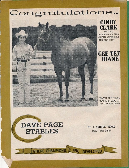 Magazine Ad - 1970 - Dave Page Horse Stables - Aubrey, TX - GEE TEE DIANE