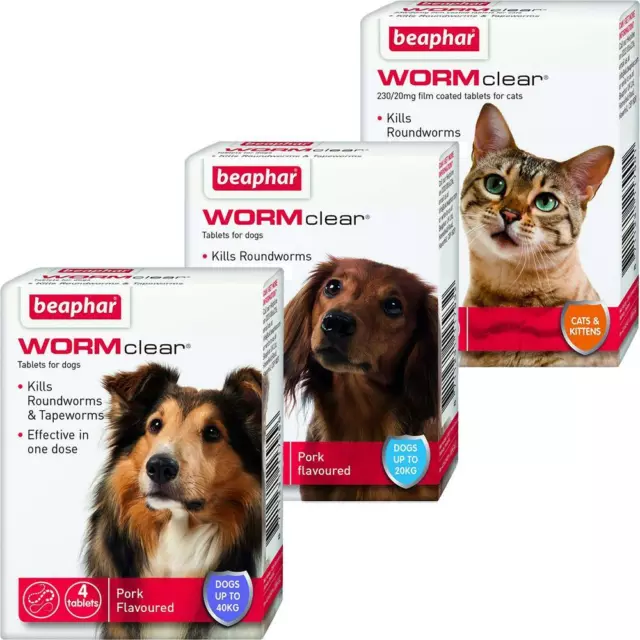 Beaphar WORMclear Worming, Wormer Tablets For Cats, Small & Large Dogs