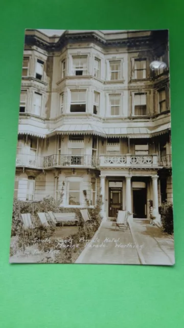 Worthing - South Sands Private Hotel 9 Marine Parade RPPC c1930's (The Eardley)