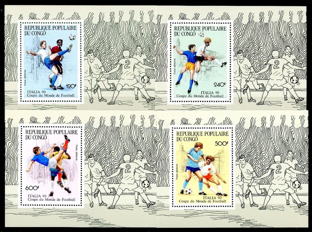 Kongo Brazza. Sonderblöcke 1178-1181 postfrisch Fußball WM 1990 #GB664