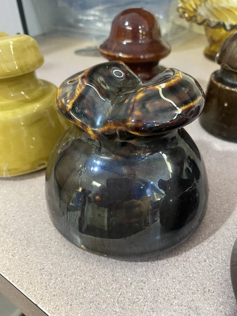 RARE Illinois Etched 24 -7   Ceramic Thomas Insulator 4x4 Excellent Brown Glaze