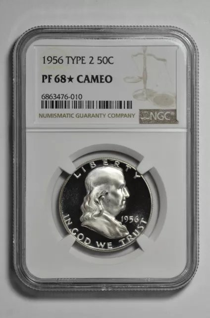 1956 Type 2 50c Silver Proof Franklin Half Dollar NGC PF 68 Star Cameo