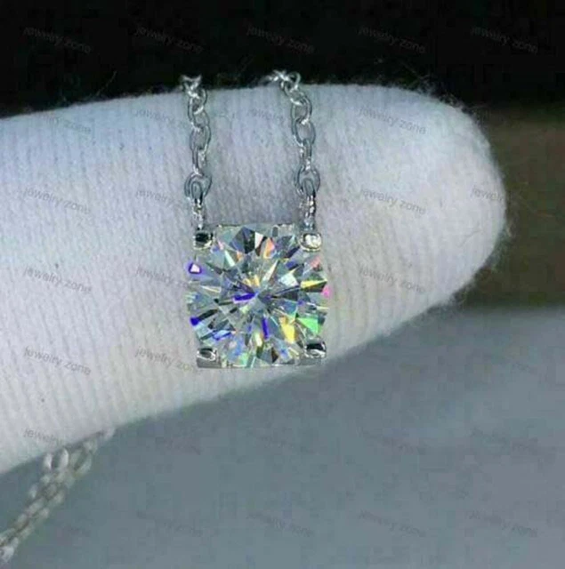 3 CT Round Cut Simulated Diamond Women's Pendant  14K White Gold Plated Silver