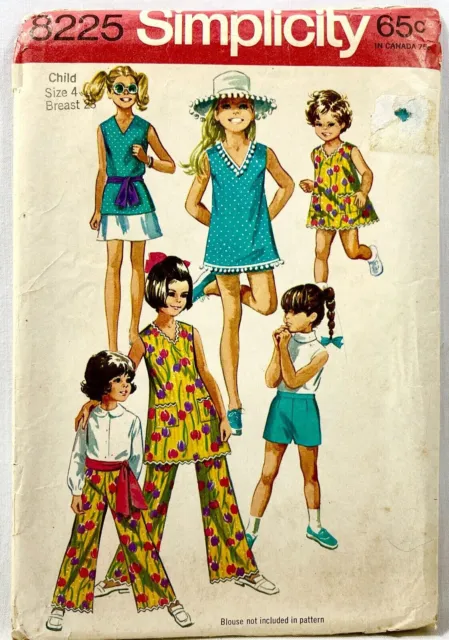 1969 Simplicity Sewing Pattern 8225 Girls Dress Top Skirt Pants Shorts 4 12935