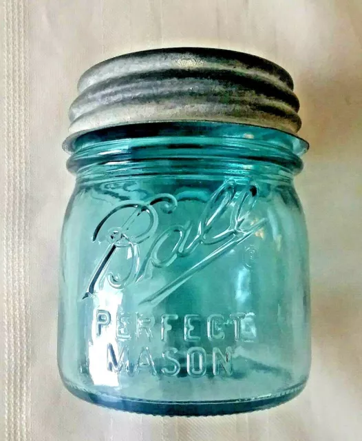 BALL HALF (1/2)  PINT BLUE Aqua MASON Jar - "Collector's Edition" with Zinc Lid