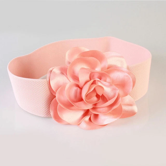 Big Ribbon Bow Flower Belt Wide Waist Belt High Elastic Waistband Solid Color