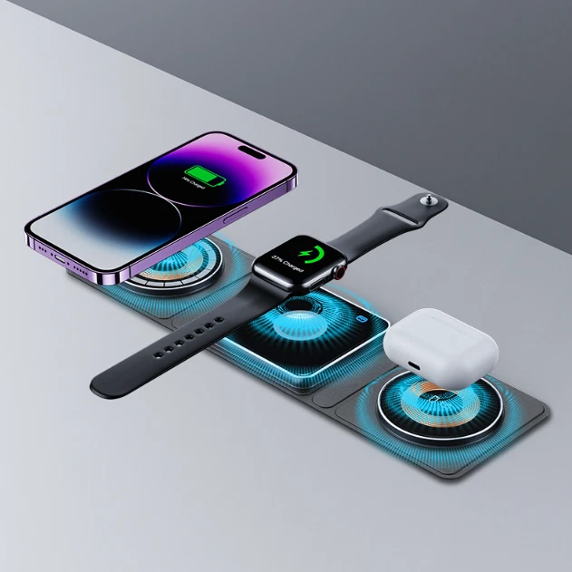 3 IN 1 Magnetic Folding Wireless Charger Station For IPhone Transparent Fast Cha