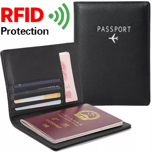 Leather Passport Vaccine Card Passport Holder Travel Wallet Blocking Case Cover