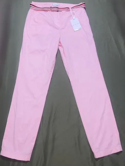 TOMMY HILFIGER Womens Pink Fit Essential Solid Chino Pants With Belt Size 38 NWT
