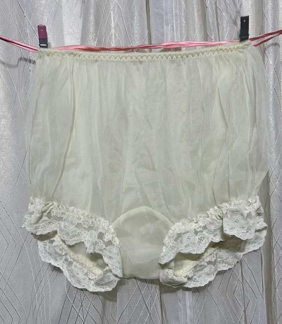 VTG SHEER PANTIES Shiny Silky Nylon Gusset w Lace 8 XL Sissy Sexy
