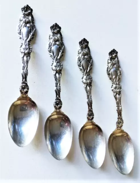 Antique Sterling Silver Whiting Mfg Lily Art Nouveau 1902 Teaspoons 5-7/8" Lot