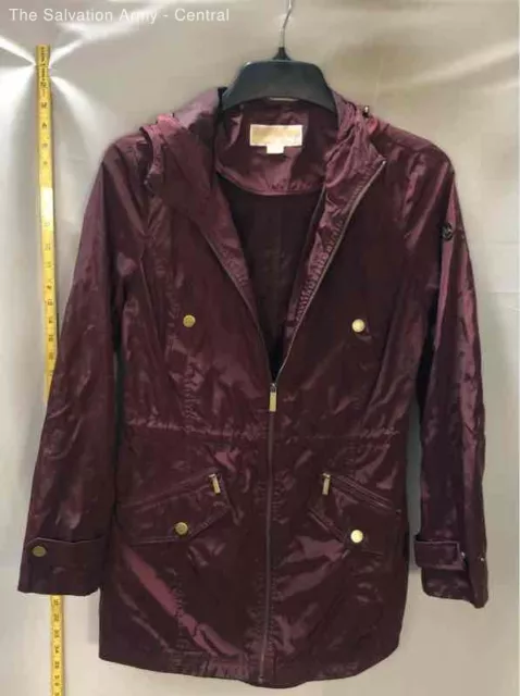 Michael Kors Womens Burgundy Lightweight Hooded Windbreaker Jacket Size Small