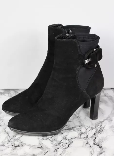 Russell & Bromley Aquatalia Daim Noir Bottes Talon, Taille UK 5.5 / Ue 38.5