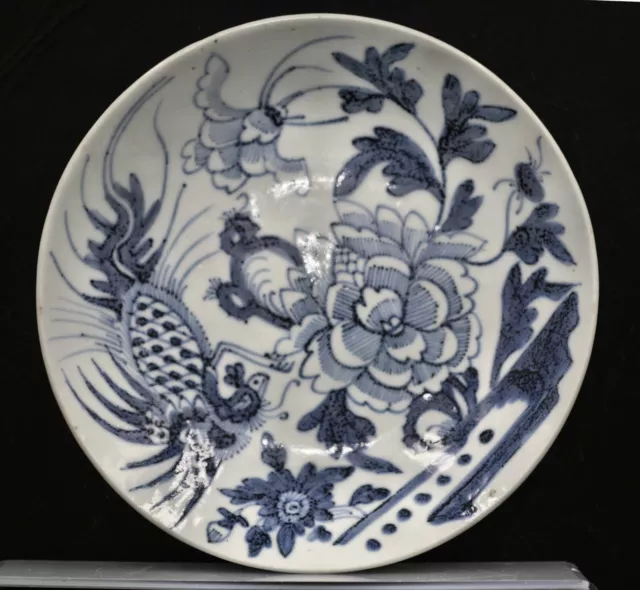 Terrific Antique Chinese Hand Painted Blue  & White Porcelain Plate Signed