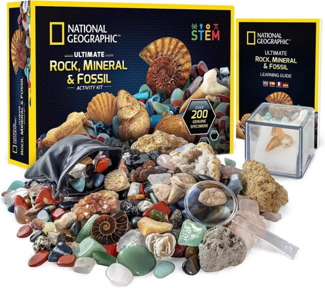 Rock Collection for Kids – 200+ Piece Crystals and Gemstones Set Includes Geodes