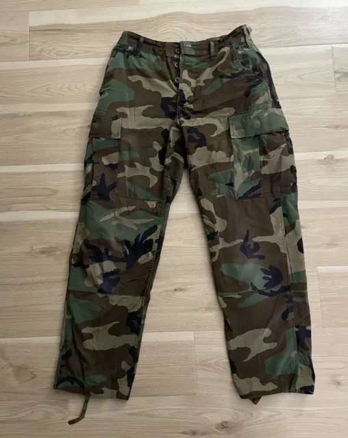 Woodland CAMO CARGO PANTS Small Short Military BDU Combat Trousers Hot Weather