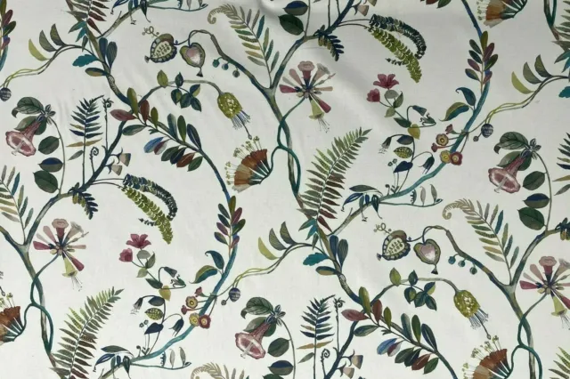 Tropicanna  Floral Ivory/Teal Cotton Curtain/Upholstery Fabric