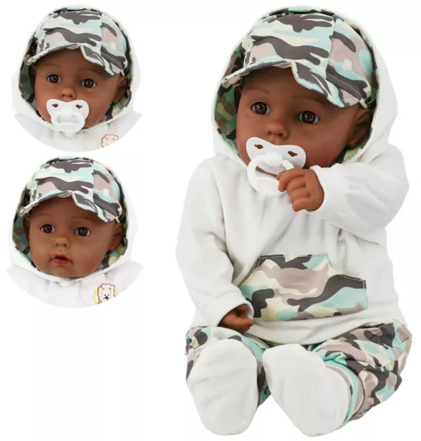 BiBi Doll 20” Black Baby Doll Soft-Bodied Ethnic Boy w/ Sounds & Dummy Kids Toy
