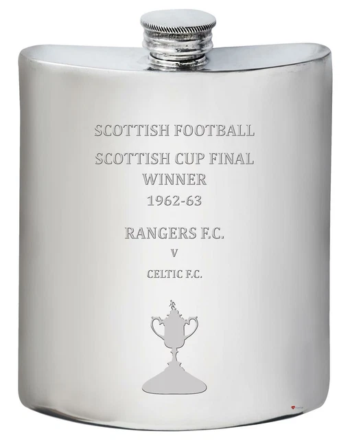 RANGERS FC 1962 1963 Scottish Cup Final Winner Pewter 6oz Hip Flask 75