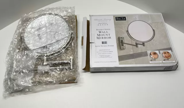 Bed bath and beyond￼ Wall Mount Mirror Satin￼ Nickel Extends 13.5 “ Rotate 360* 3