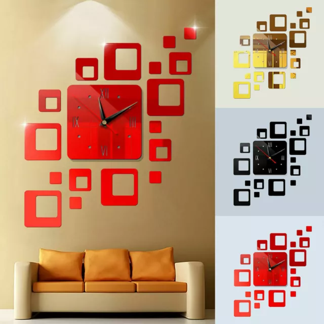 3D Large Wall Clock Mirror Surface Modern DIY Sticker Office Home Shop Art Decor