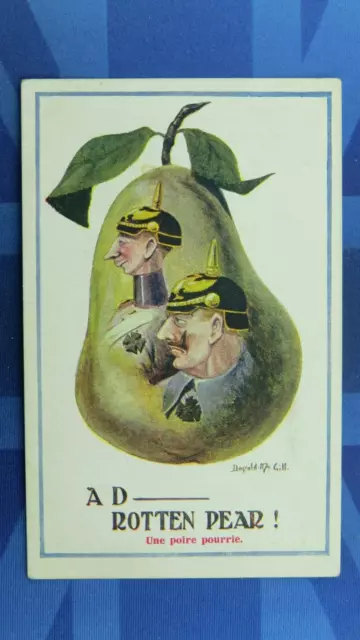 WW1 Donald McGill Military Comic Postcard Anti Kaiser Wilhelm A ROTTEN PEAR !