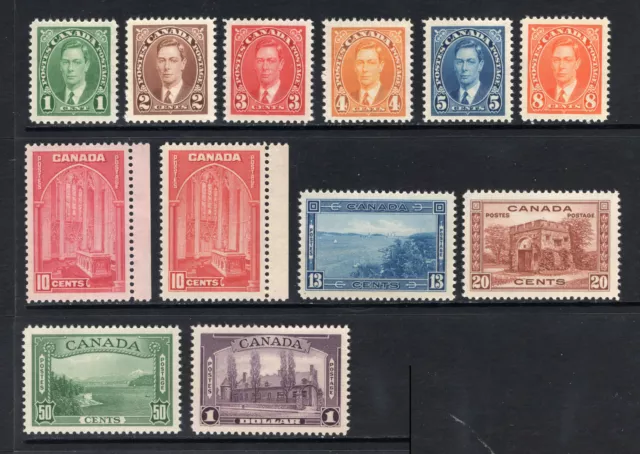 M22666 Canada 1937-38 SG357/67 KGVI: Definitives plus SG 363a. UMM, Cat £185