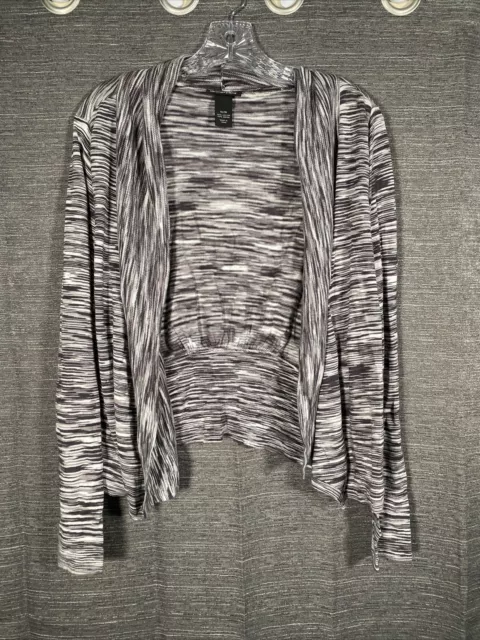 Lane Bryant Shawl Womens 14 16 Black White Striped Open Sweater Long Sleeve