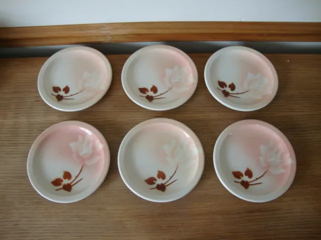 6 Vintage Syracuse China Restaurant Ware Econo-Rim Dessert Plates Airbrush Rose